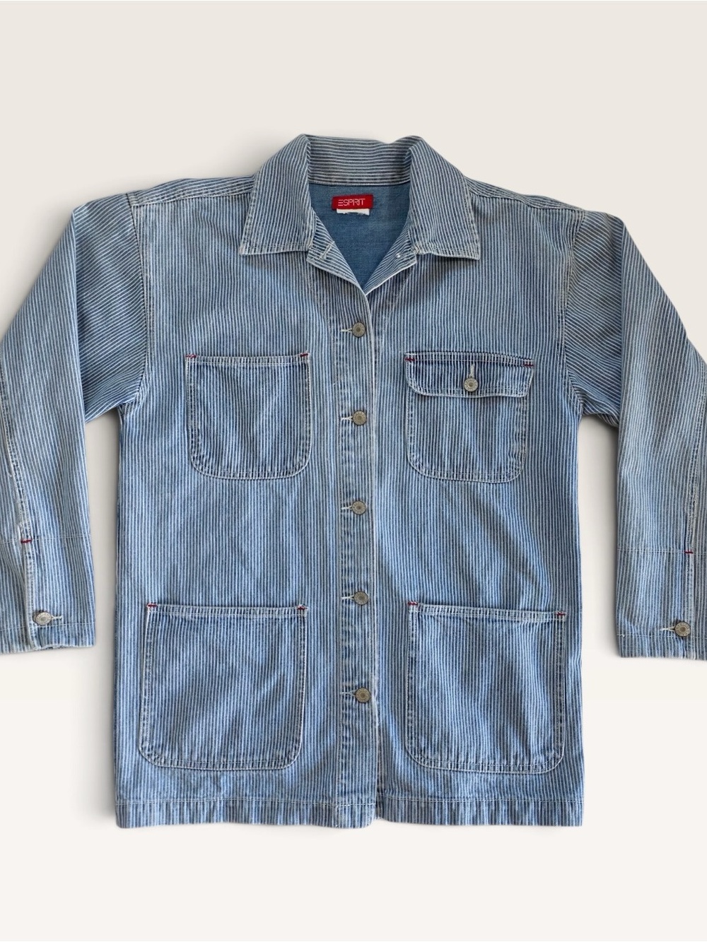 Vintage 90s Esprit Hickory Stripe Denim Chore Jacket Workwear